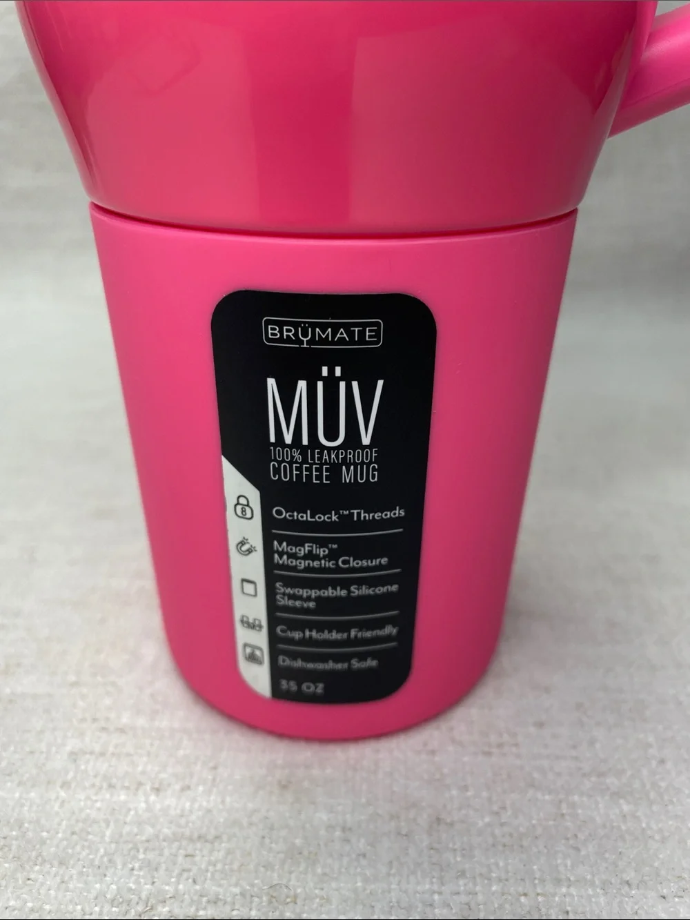 Brümate Neon Pink Insulated Travel Mug with Handle - 35oz for Women